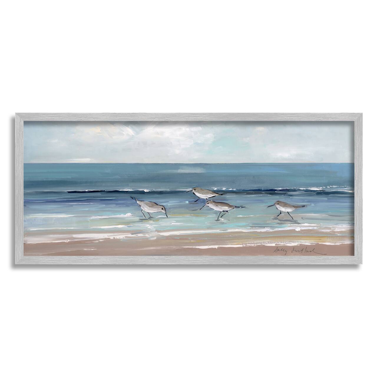 Stupell Industries Sandpipers Birds Cloudy Sky Beach Shore Painting Framed Giclee Art